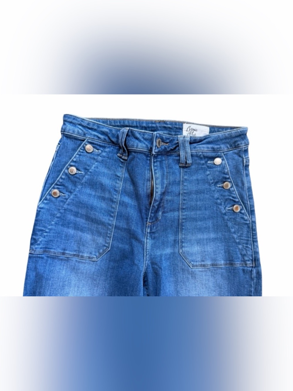 Cosmic Blue Love Women’s Cropped Wide Leg Jeans - Picture 3 of 6
